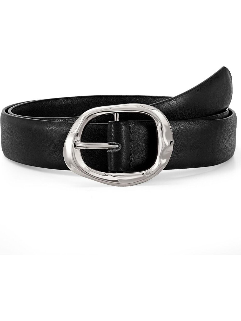 Women's Silver Black Faux Leather Casual Waist Stylish Fashion Belt Gold Buckle